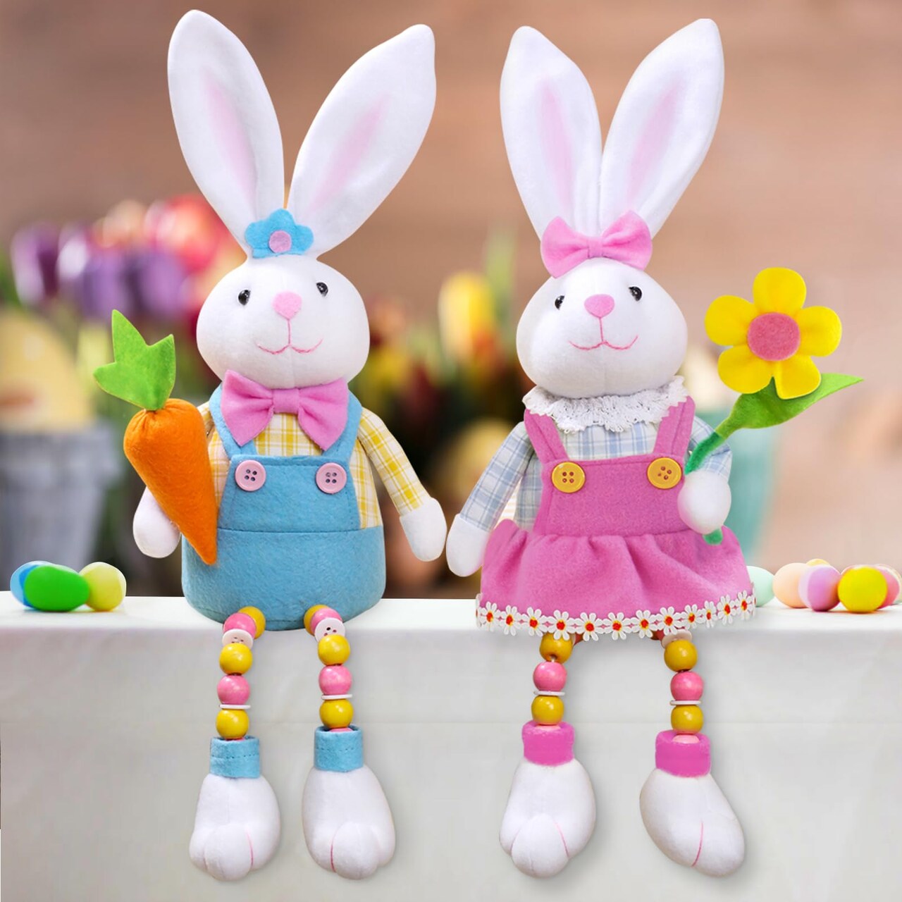 2pcs Easter Gnomes Decorations,Easter Bunny Gnomes Plush for The Home,Rabbit Gnomes Stuffed Doll Gifts for Tiered Tray Party Decor Home Table Decorations